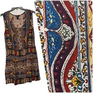 Lucky Brand Boho Printed Sleeveless Midi Dress XL – Stretch Waist, No Belt